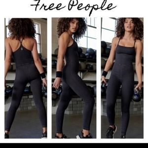 Free People Happiness Runs Ribbed Charcoal Jumpsuit